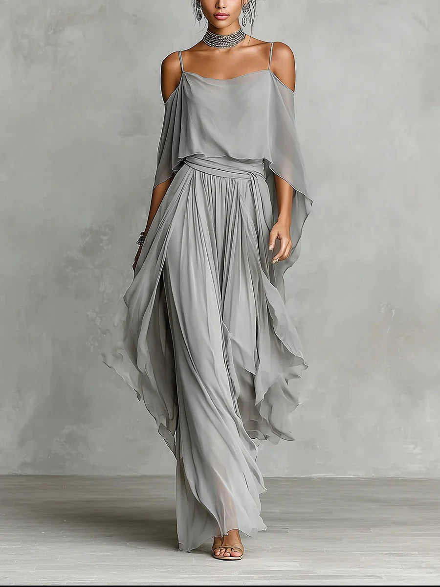 Isabela | Flowy Gray Set with a Strappy Top and Lightweight Pants