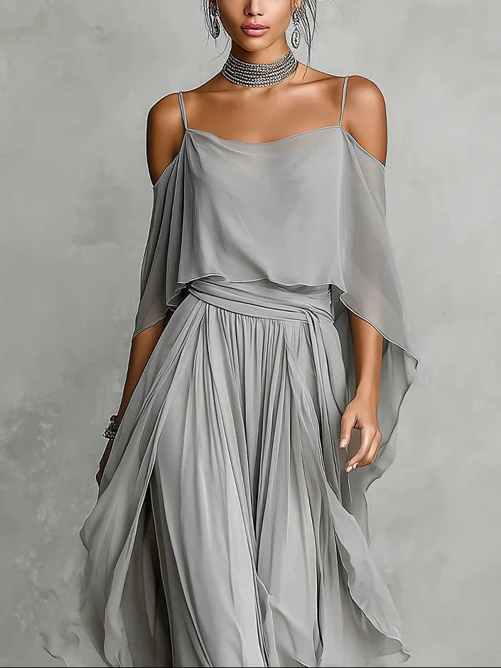Isabela | Flowy Gray Set with a Strappy Top and Lightweight Pants