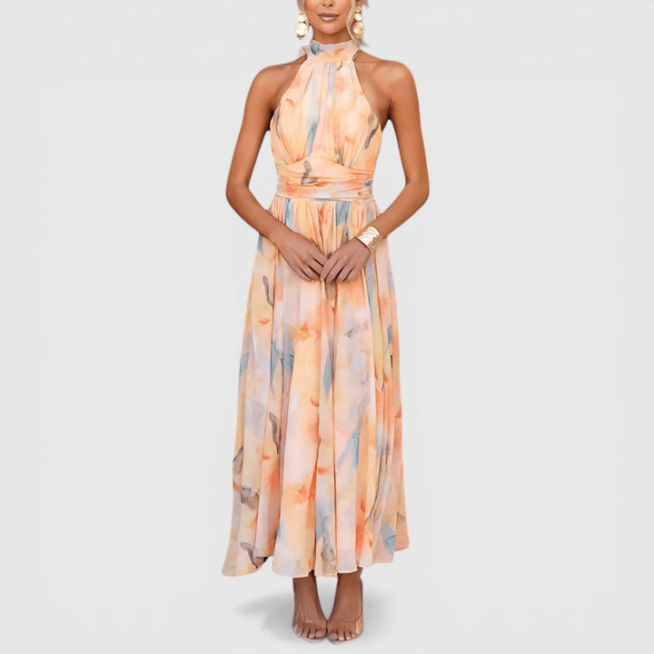 Esther | Flattering Halterneck Watercolor Maxi Dress