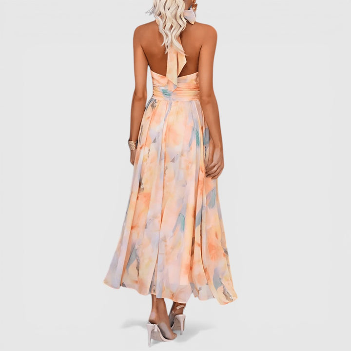 Esther | Flattering Halterneck Watercolor Maxi Dress