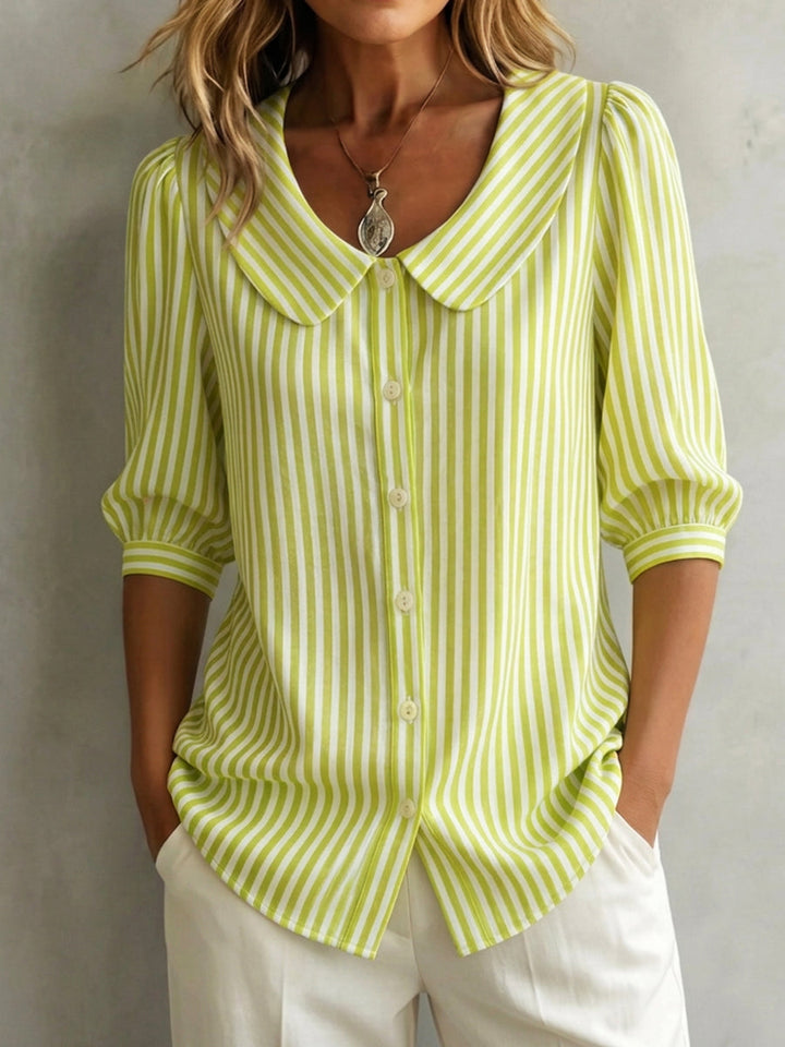 Gretje - Striped Cotton Button Down Blouse