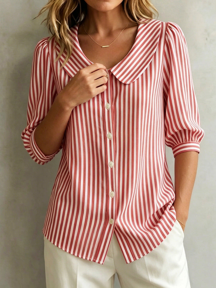 Gretje - Striped Cotton Button Down Blouse