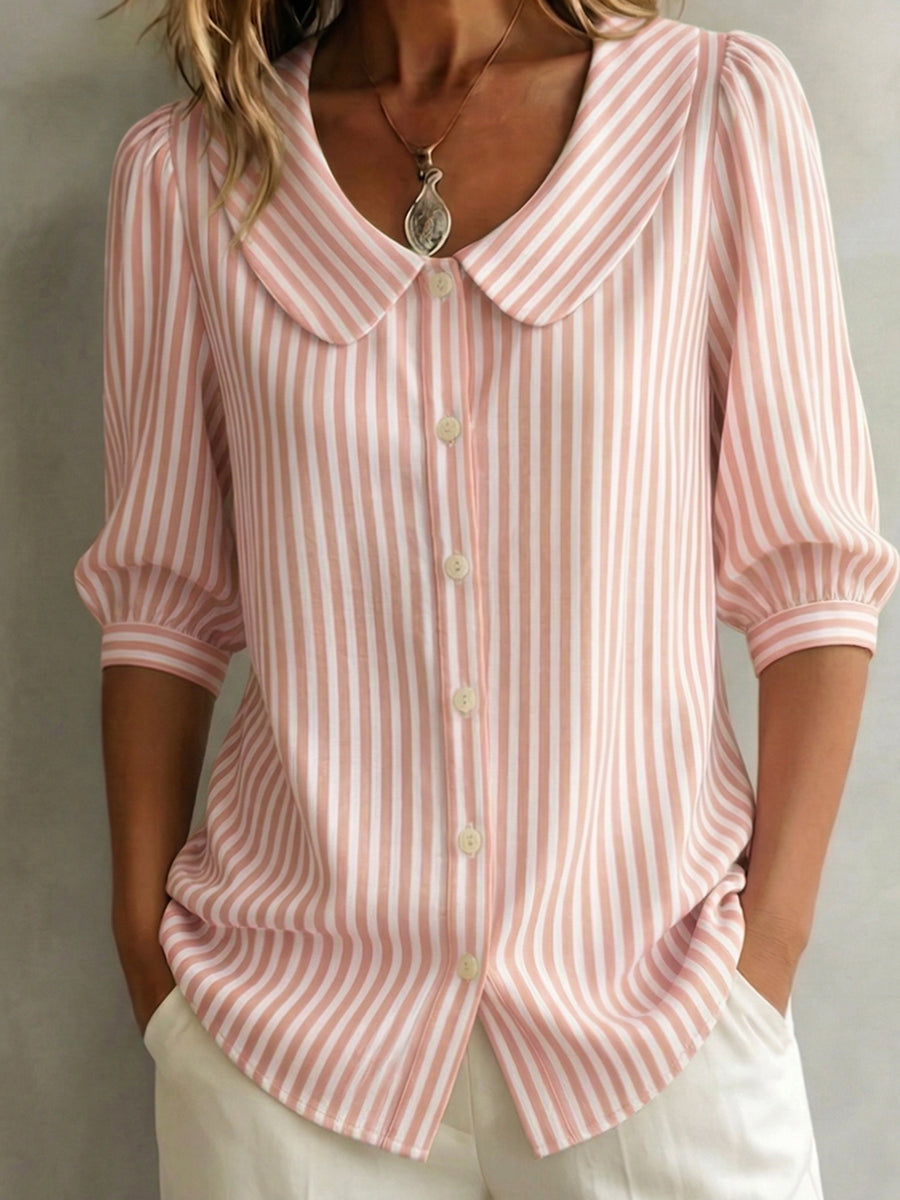 Gretje - Striped Cotton Button Down Blouse