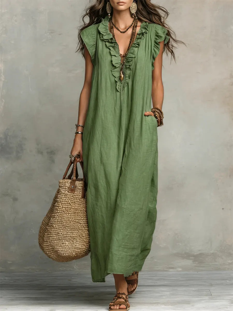 Uanavi - Bohemian Long Dress in Linen