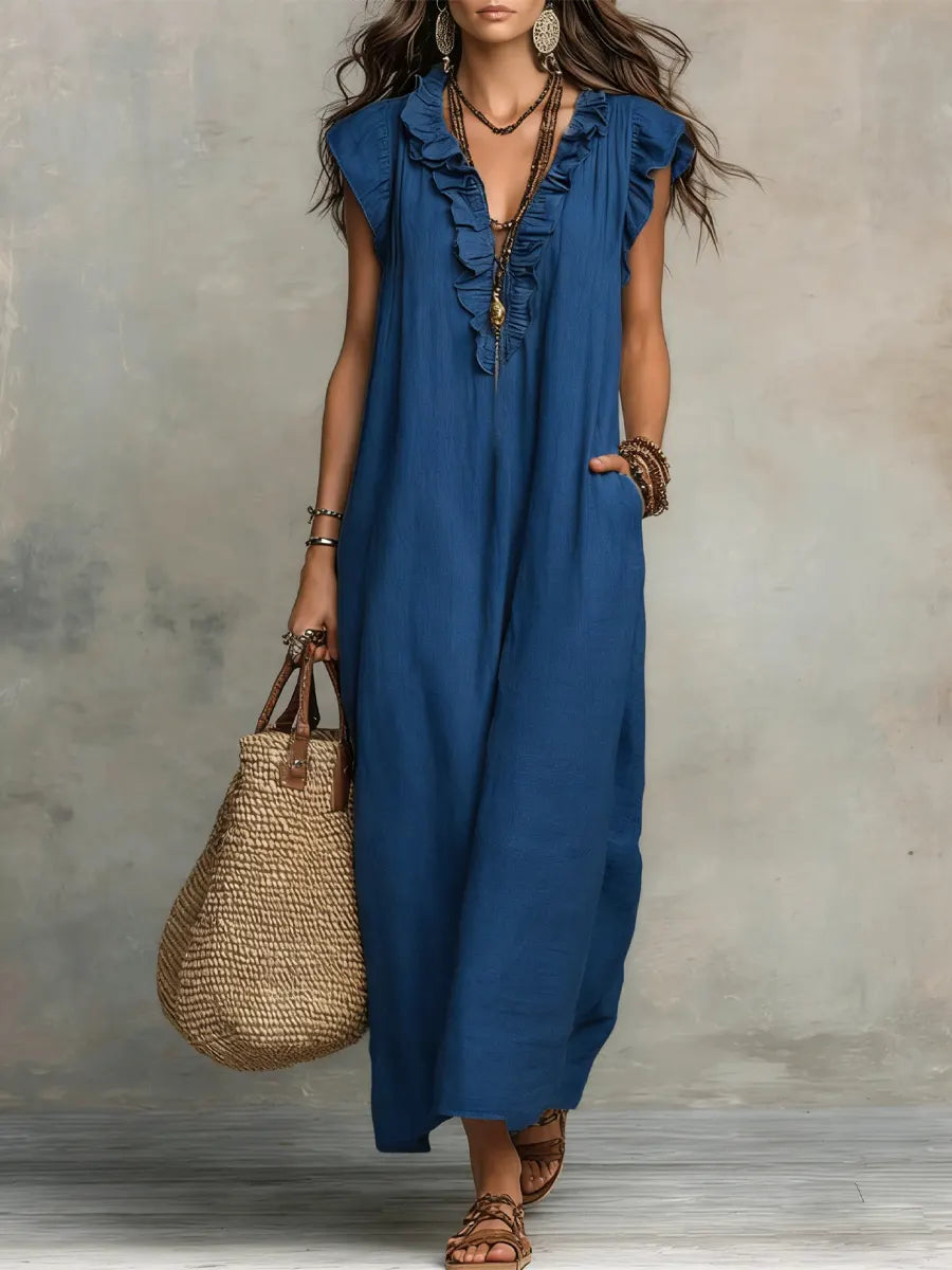 Uanavi - Bohemian Long Dress in Linen
