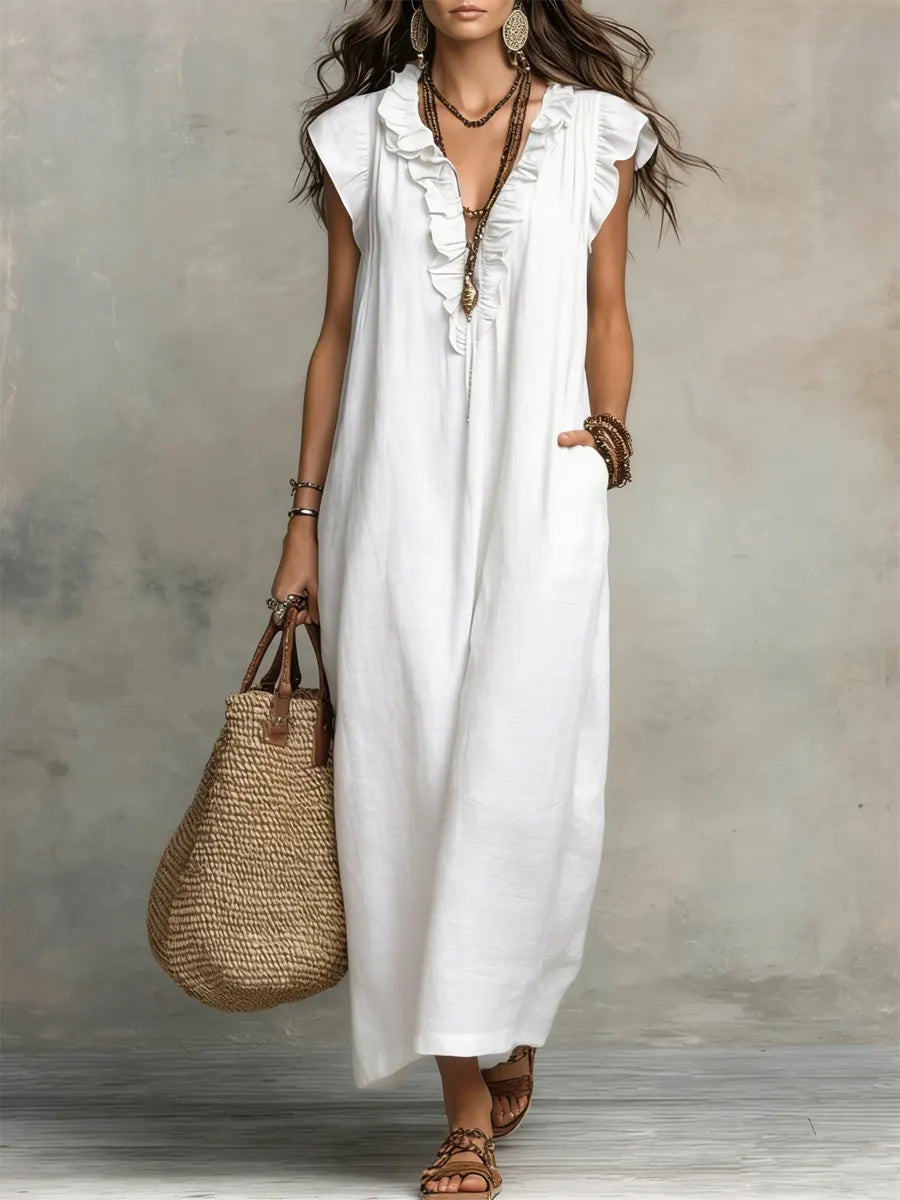 Uanavi - Bohemian Long Dress in Linen