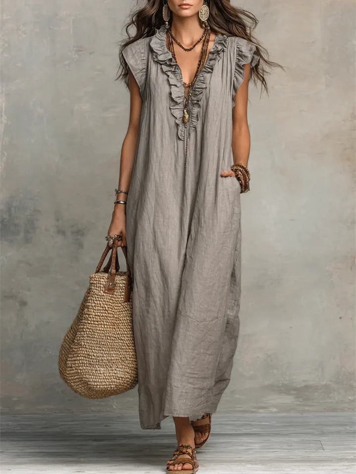 Uanavi - Bohemian Long Dress in Linen