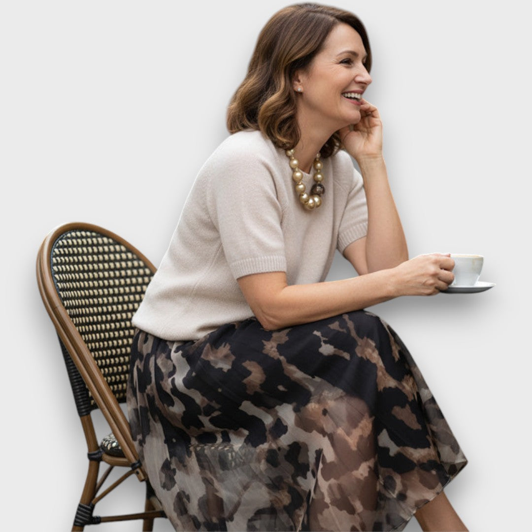 LEORA | SWEATER AND SKIRT SET WITH LEOPARD PRINT