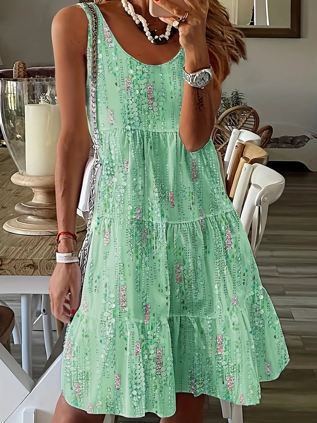 Eva | Tiered Bohemian Tank Blue Dress