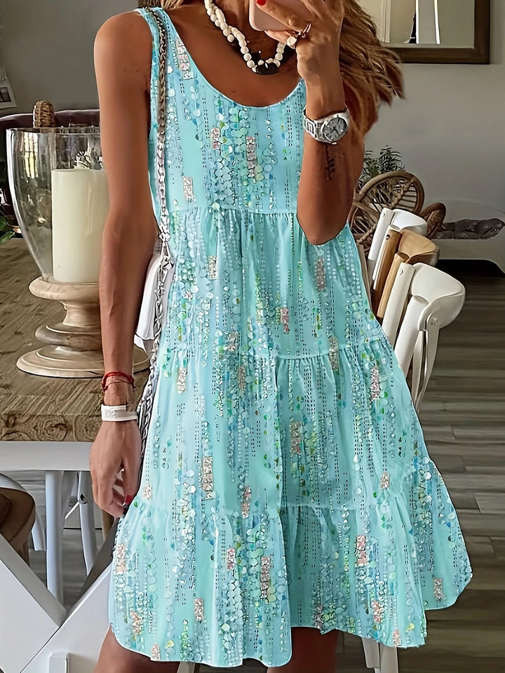 Eva | Tiered Bohemian Tank Blue Dress